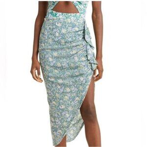 Veronica Beard Dark Seafoam Hazel Ruffle Asymmetric Skirt Size XL NWT